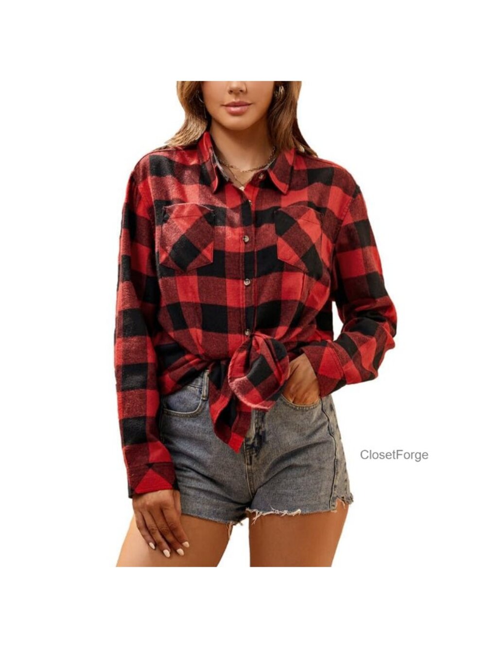 Women's Plaid Flannel Shirt Long Sleeve Button Down Casual Top